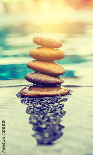 Canvas Print Spa still life with water lily and zen stone in a serenity pool.