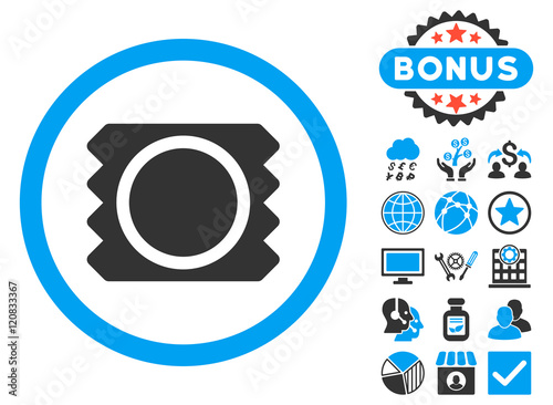 Condom icon with bonus elements. Vector illustration style is flat iconic bicolor symbols, blue and gray colors, white background.