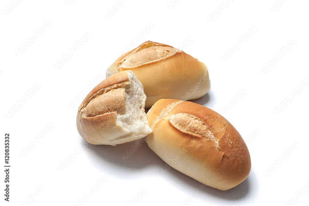 Three French breads on white background