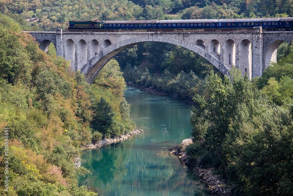 Diesel Train on Solkan Bridge, Solkan, Nova Gorica, Slovenia