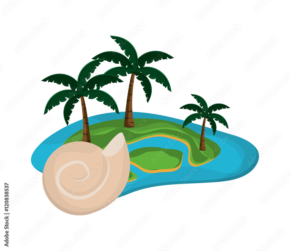 Obraz premium flat design tropical island and conch icon vector illustration