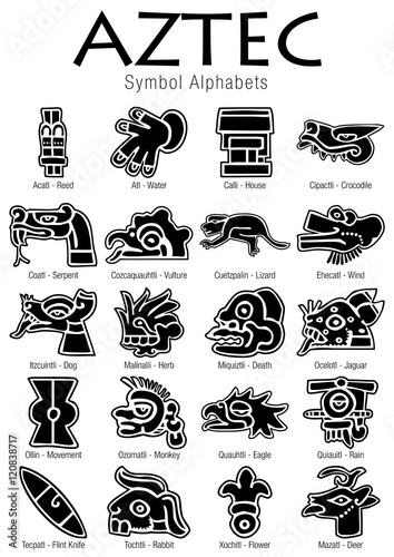Set of Aztec Symbol Alphabets in black color on white background