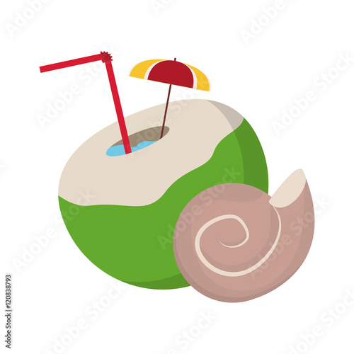 flat design coconut cocktail and conch  icon vector illustration