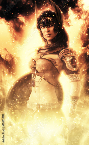 Female Goddess of war posin...