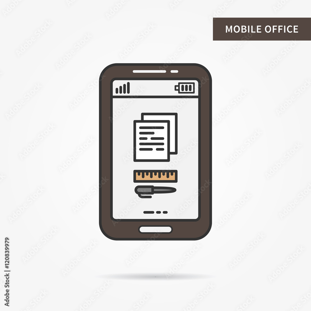 Linear mobile office service. Flat phone office document app. Mobile web office technology symbol. Creative mobile office app graphic design banner. Vector office software sign illustration. Linear mobile office service. Flat phone office document app. Mobile web office technology symbol. Creative mobile office app graphic design banner. Vector office software sign illustration.