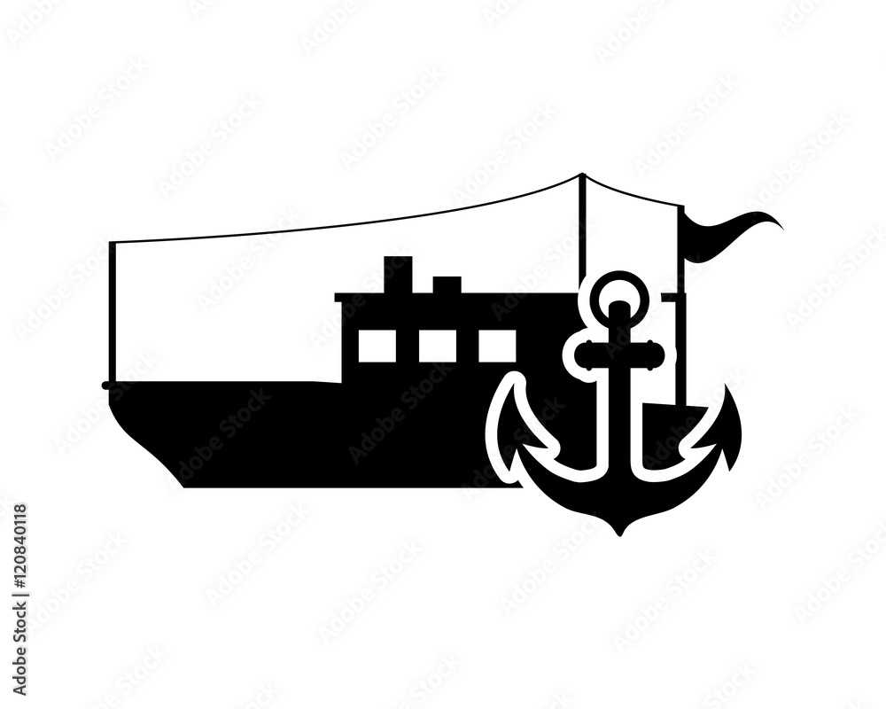 flat design fishing boat and anchor icon vector illustration flat design fishing boat and anchor icon vector illustration