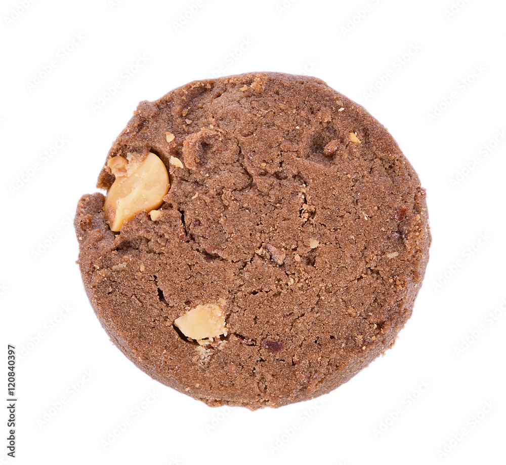 Chocolate chip cookie on white background