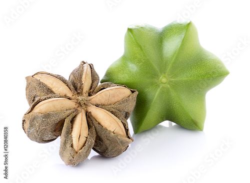 Sacha Inchi on white background, fresh capsule seeds fruit of sa photo