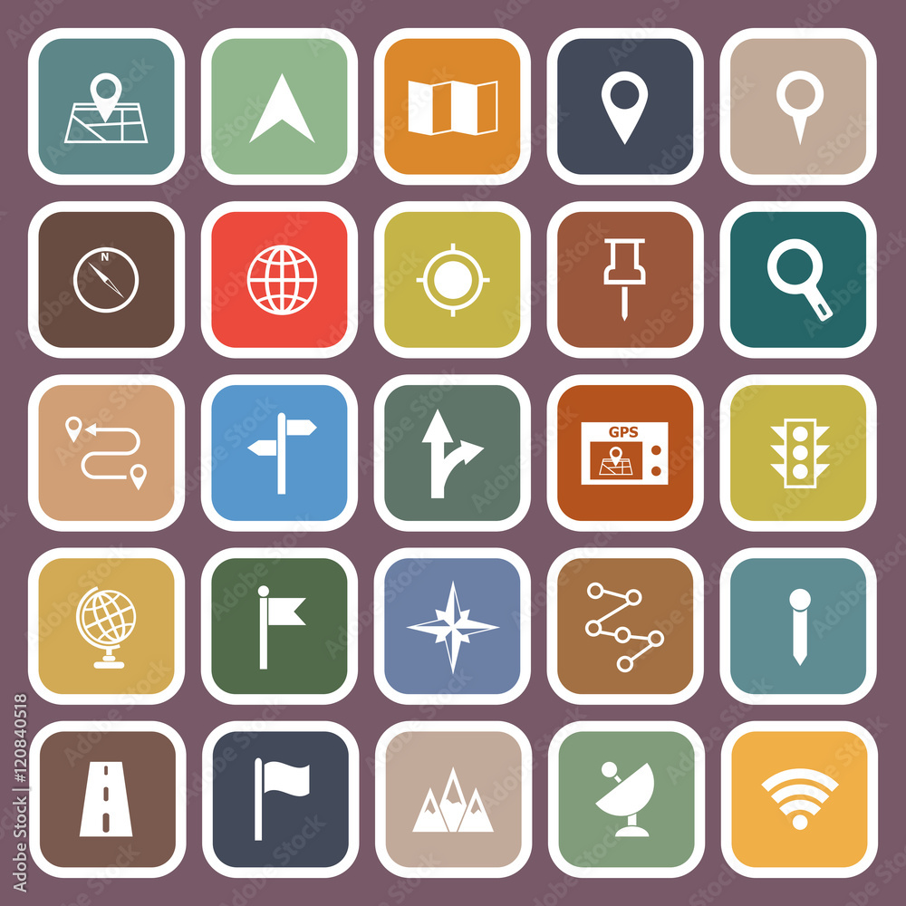 Navigation flat icons on violet background Navigation flat icons on violet background