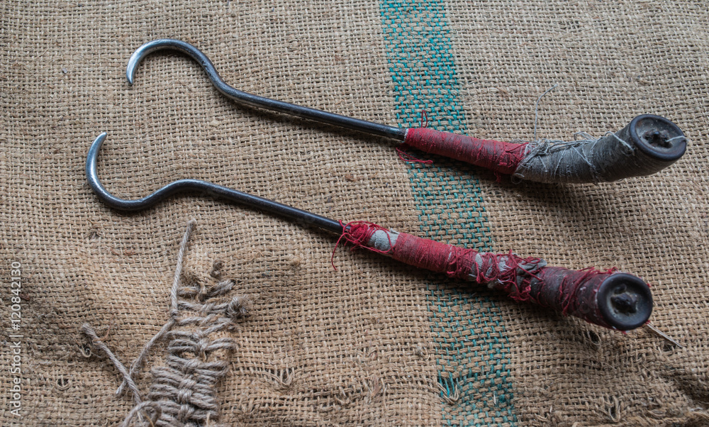 hooks put on sack that Thai labor use this hooks for moving sack of rice Stock Photo Adobe Stock