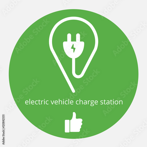 Illustration of space electric charge. Isolated electric vehicle charge station. Electric supercharger vector icon with thumb up.