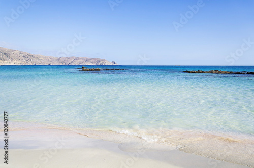 Elafonisi beach in Crete island  Greece  wonderful mediterranean beach with turquoise waters and pink sand