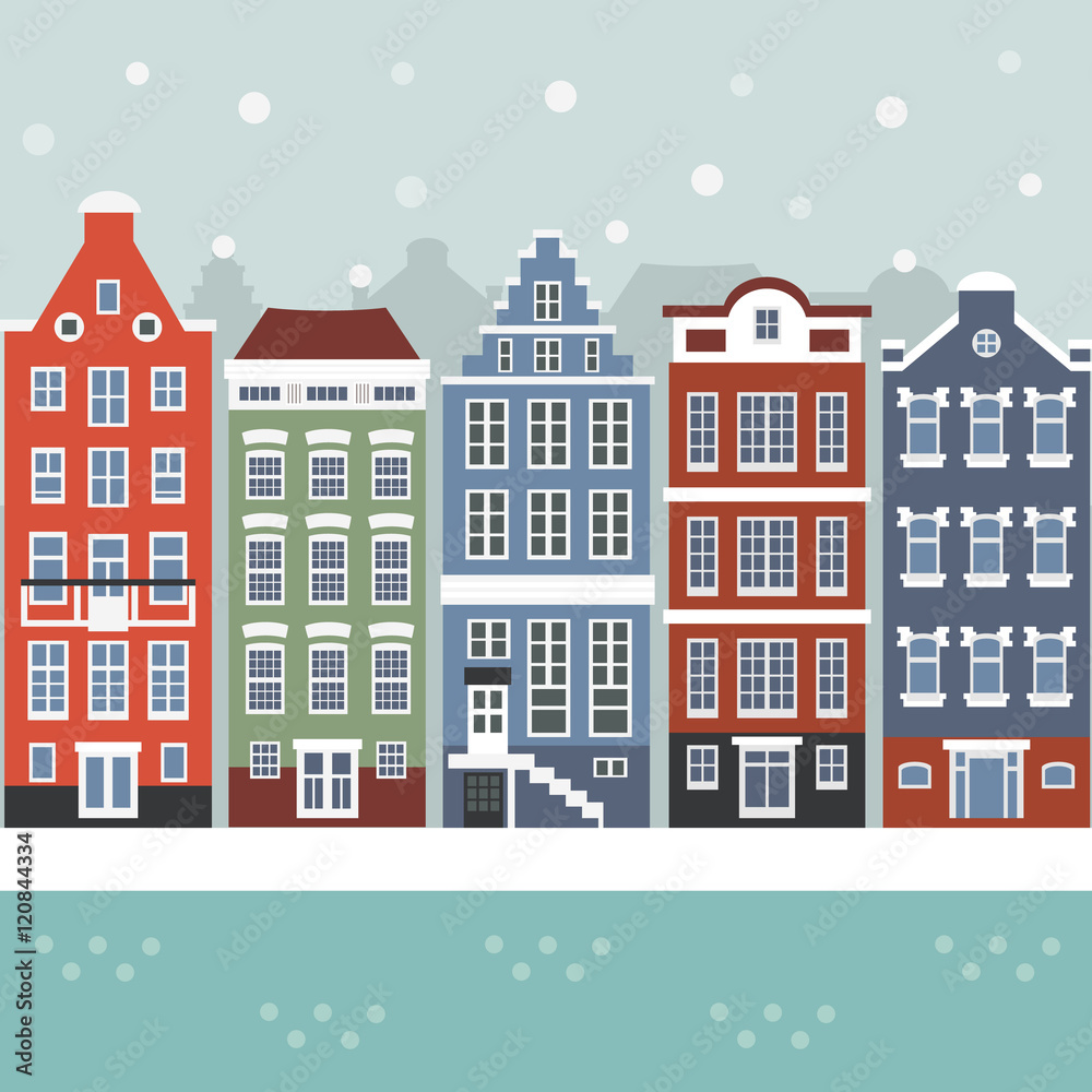 Amsterdam winter city scene