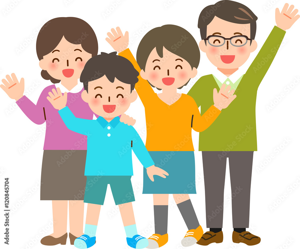 Obraz premium 喜ぶ4人家族