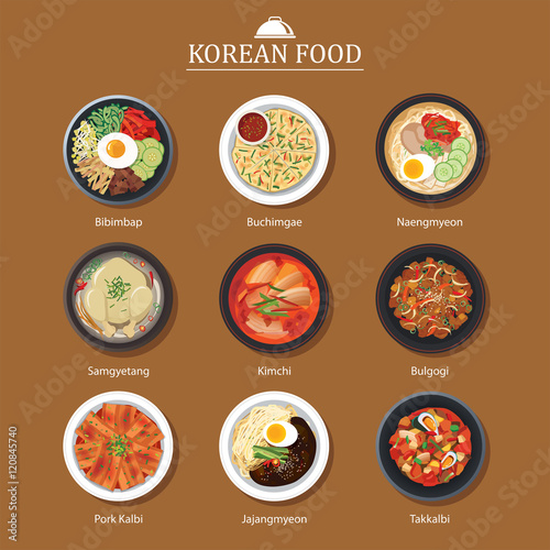 Set of korean food flat design. Asia street food illustration 