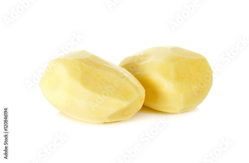 peeled potato on white background
