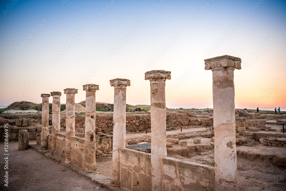 Ancient columns in Paphos Archaeological Park, Cyprus