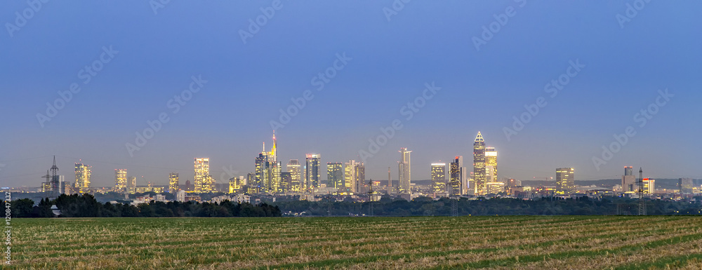 Fototapeta premium view of Frankfurt skyline by night