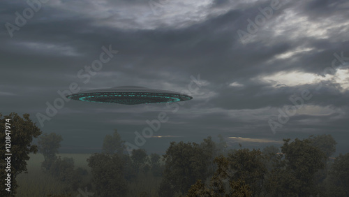 Ufo over trees 3d