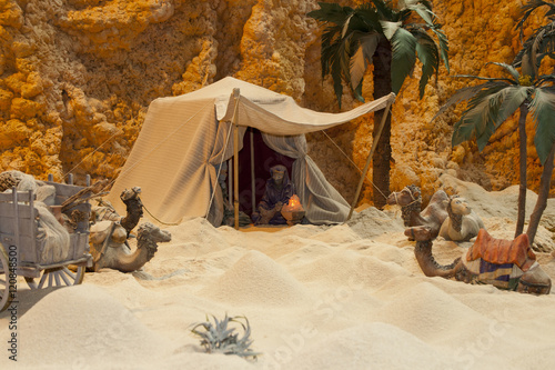 Canvas Print Tent in the desert, scene part of Bethlehem diorama