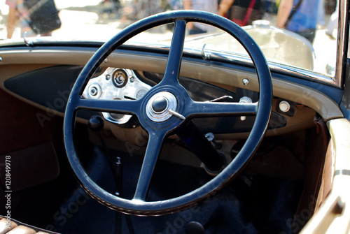 Steering wheel detail. Historic car