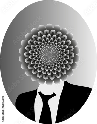 oval surreal vintage portrait of a flower man in black and white