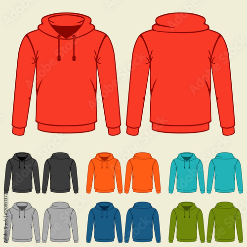 Set of colored hoodies templates for men