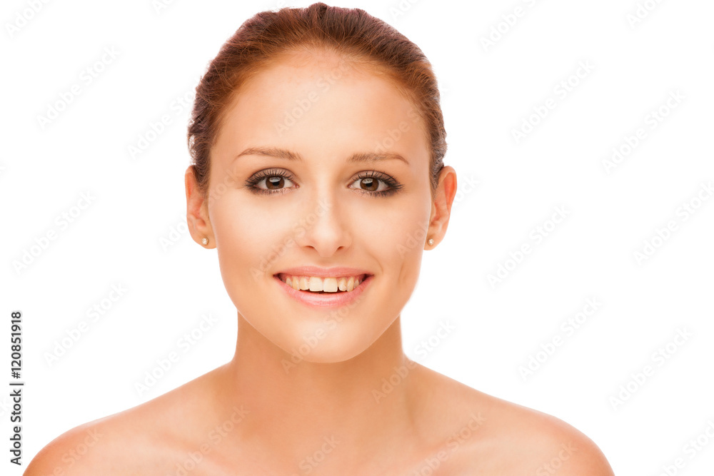 beauty portrait of cute caucasian woman isolated over white back beauty portrait of cute caucasian woman isolated over white back