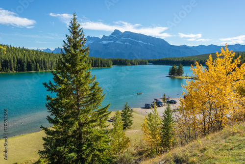 View on Minnewanka lake in Banff National Park