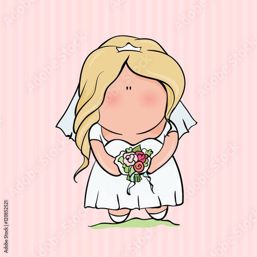doodle character. cute bride. Romantic announcement for bridal shower party. invitation or congratulation card in   style.