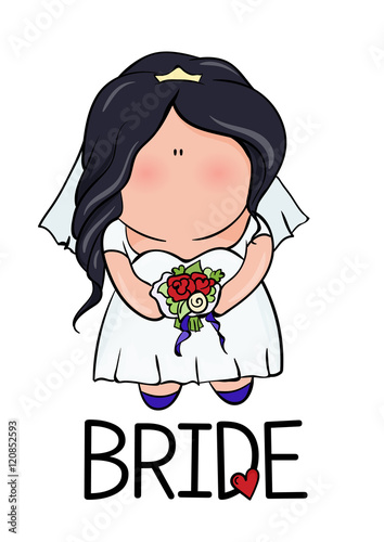 doodle character. cute bride. template for print