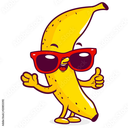 Cartoon banana character with sunglasses. Vector illustration