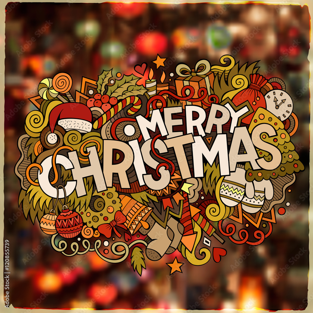 Merry Christmas hand lettering and doodles elements vector
