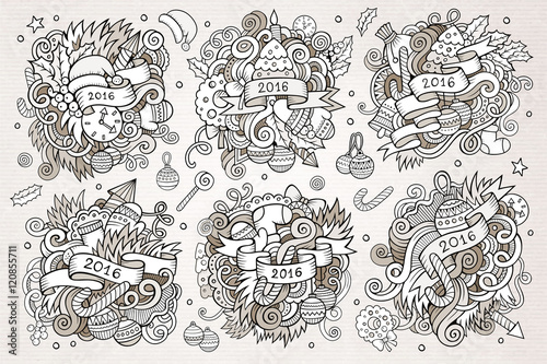 2016 New year doodles hand drawn designs set