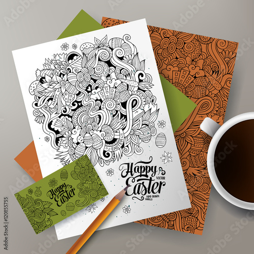 Corporate Identity vector templates set with doodles easter theme