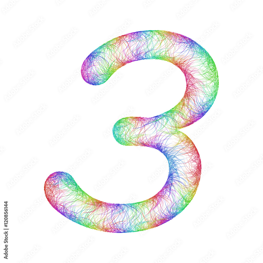 Rainbow sketch font design - number 3 Stock Vector | Adobe Stock