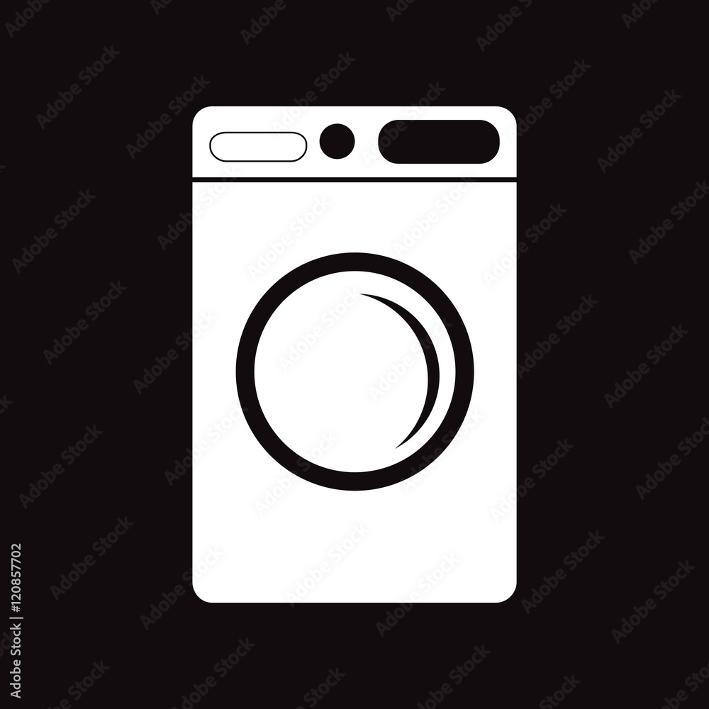 flat icon in black and white style washing machine 