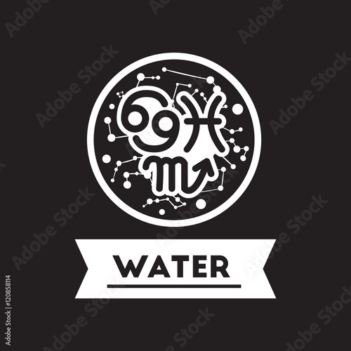 flat icon in black and white style element zodiacal Water 