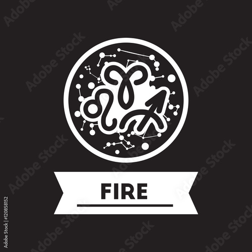 flat icon in black and white style zodiacal element of fire  