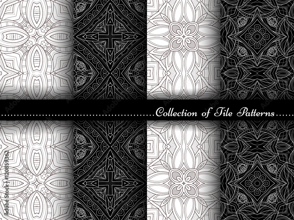 Vector Collection of Black and White Seamless Vintage Patterns Stock ...