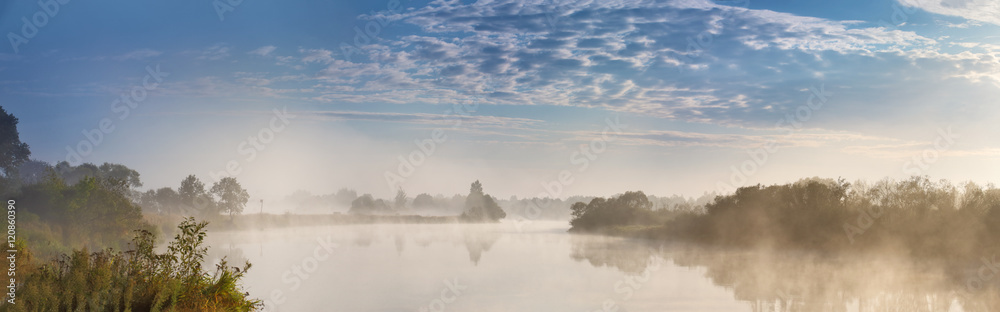 Foggy river in the autumn morning Foggy river in the autumn morning