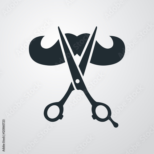 Icono plano bigote y tijeras sobre fondo degradado