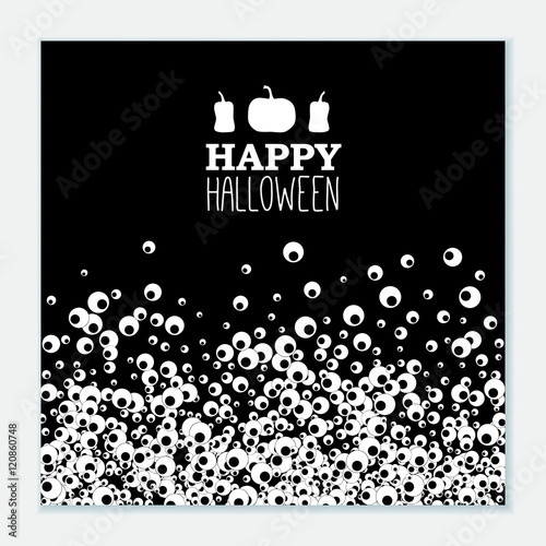 Happy Halloween black banner with apple of the eye and pumpkin. Vector leaflet.