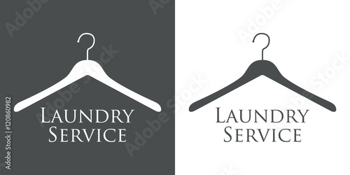 Icono plano texto Laundry Service en percha gris