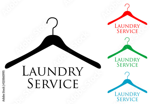 Icono plano texto Laundry Service en percha varios colores