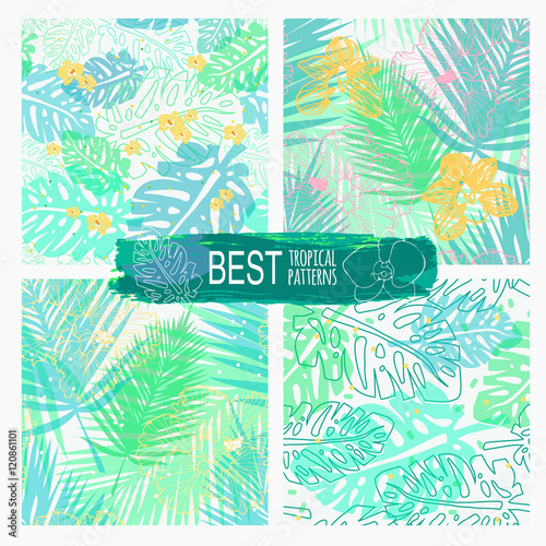 light tropical patterns wit palm leaves and flowers