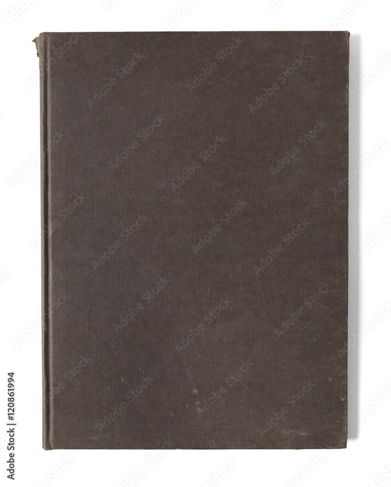 A distressed old story book with a brown cover, isolated on a white background A distressed old story book with a brown cover, isolated on a white background