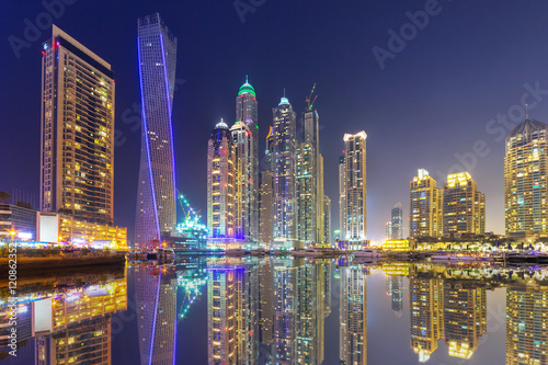 Skyline of Dubai Marina at night  United Arab Emirates
