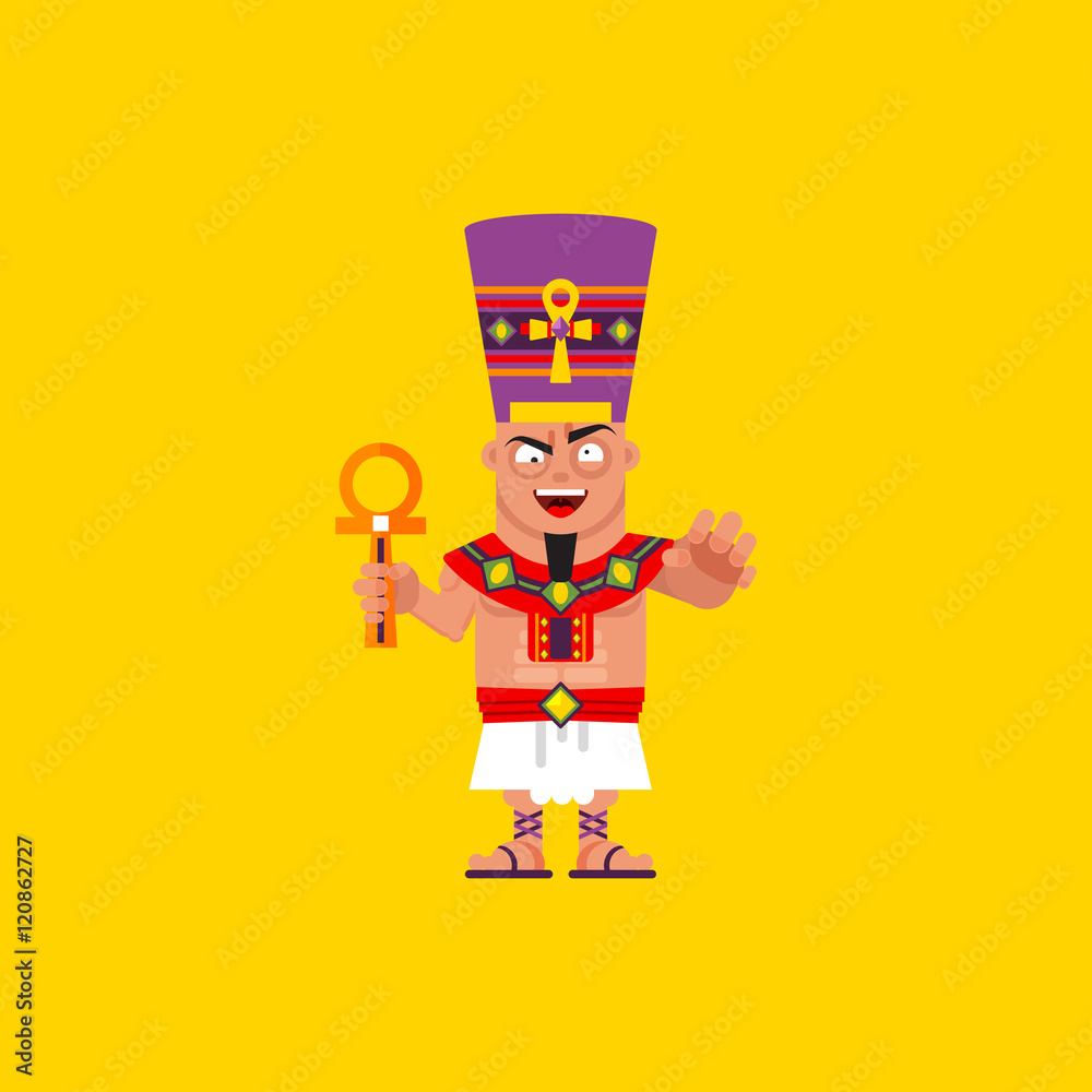 King of Egypt, Pharaoh character for halloween in a flat style