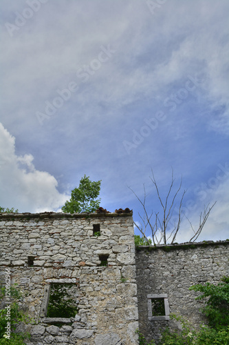 A derelict farming building in the historic village of Jelovice in Primorje-Gorski Kotar County in northern Croatia. 